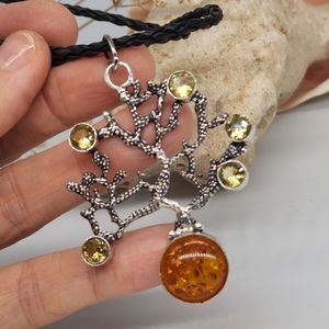 Genuine Baltic Amber/Citrine Stone Silver Pendant